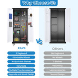 SUXXAN Broom Closet Storage Cabinet, Metal Cabinets with 13 Hooks and Hanging Rods, 71" Vertical Storage Cabinet, Metal Garage Storage Cabinet, Heavy Duty Cleaning Cabinet for Garage, Laundry Room SUXXAN