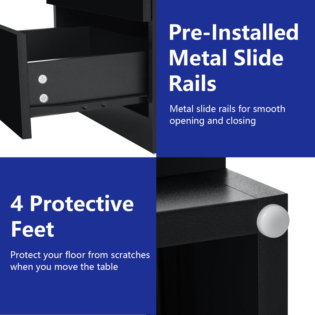 HOMMPA LED Nightstand with Wireless Charging Station & USB Ports, Modern Bedside Table, Black Night Stand with Open Compartment, Smart Nightstand High Gloss Surface for Bedroom HOMMPA