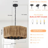 Rattan Drum Chandeliers for Dining Room Light Fixture, 6-Light Hand Woven Farmhouse Chandelier with Wicker Shade Coastal Large Pendant Lights Boho Chandeliers for Kitchen Living Room Foyer Entryway ANKYLHUA