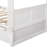 Full Over Full Bunk Bed with Trundle, Solid Wood Bunk Beds with Full-Length Safety Guard Rail and Ladder, Can be Separated to 2 Full Size platform Beds, for Kids, Teens and Adults (White, New) MERITLINE