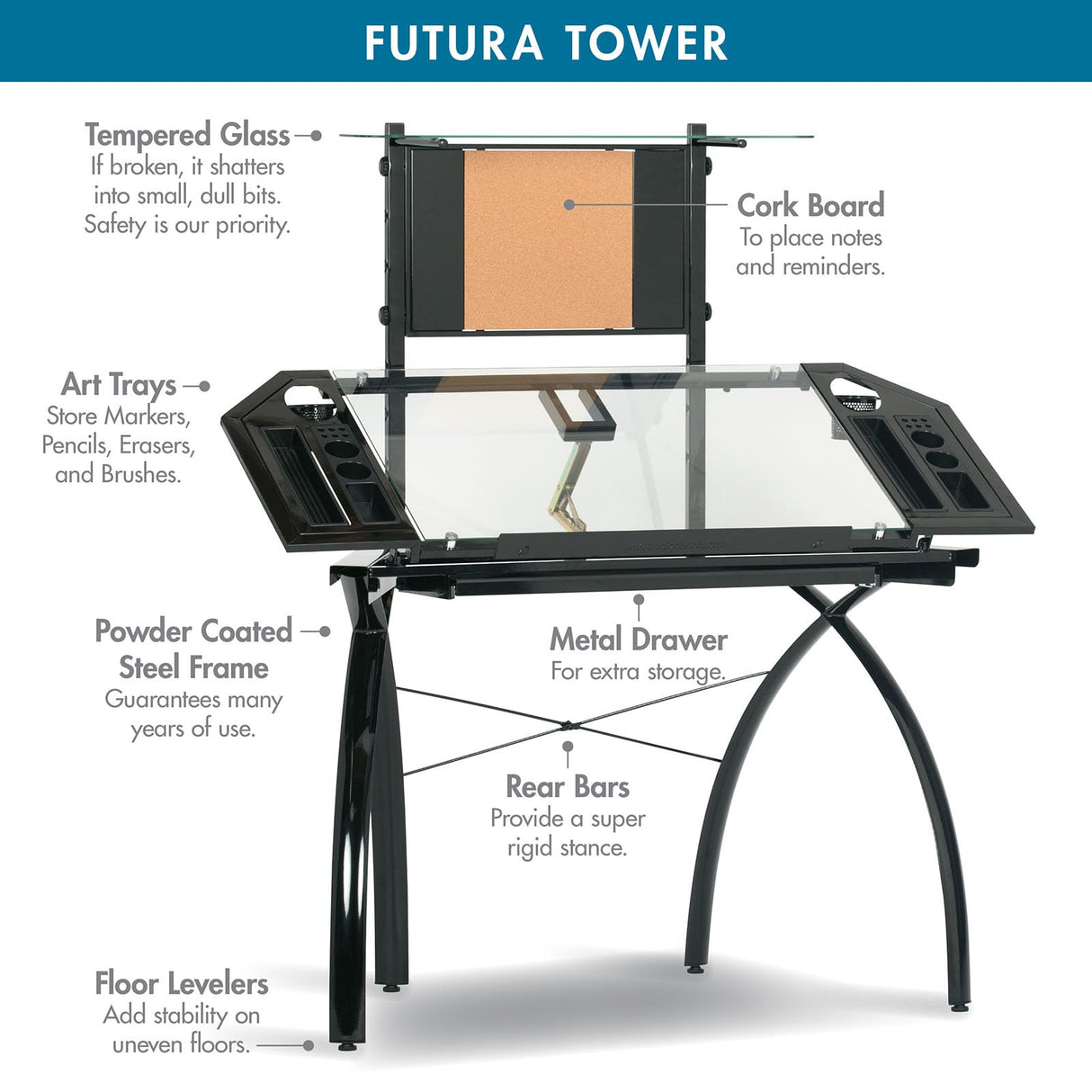 Studio Designs Futura Tower in Black with Clear Glass SD STUDIO DESIGNS