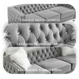 Homies Life 83" Chesterfield Sofa, Velvet Mid-Century Modern Upholstered Couch with 2 Throw Pillows and Acrylic Legs, Nailhead Button Tufted Vintage Sofa for Living Room, Apartment, Office, Grey Homies Life