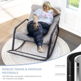 BULEXYARD Grey Oversized Indoor Outdoor Lounge Royal Rocking Chair with Armrest Footrest for Napping Relaxing, Heavy Duty Patio Reclining Papasan Rocker Chair with Padded Cushion for Porch, Sunroom BULEXYARD