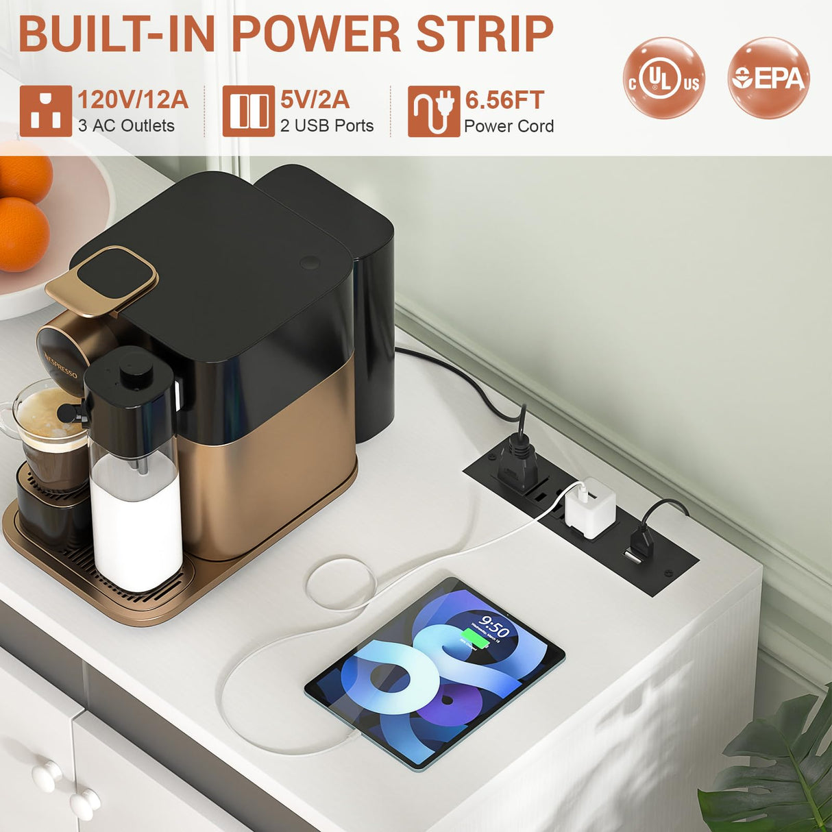 Aheaplus Sideboard Buffet Cabinet with Power Outlet, Kitchen Storage Cabinet with LED Light & Doors, Accent Cabinet Cupboard Buffet Table with Storage for Dining Room, Living Room, Hallway, White Aheaplus