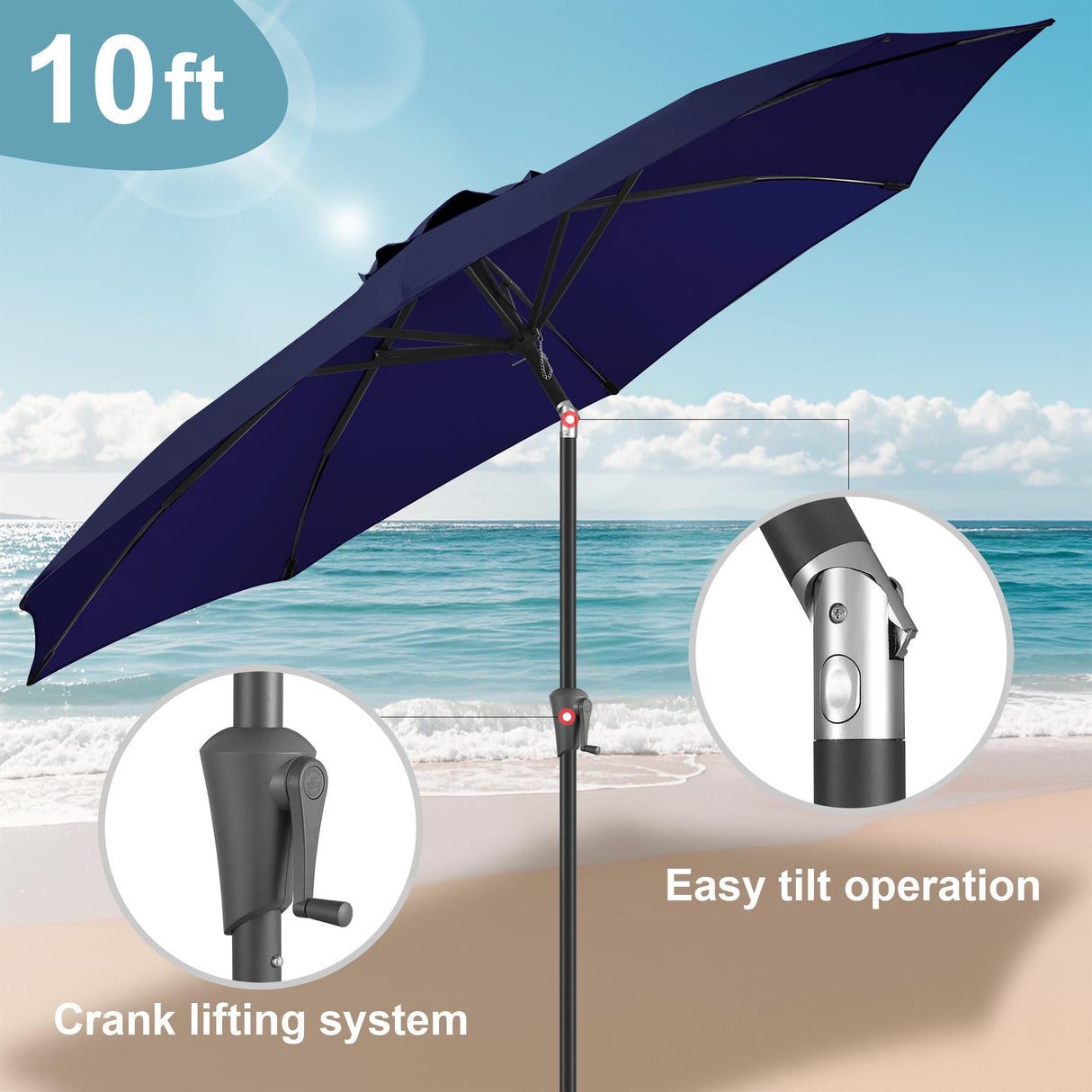 FLAME&SHADE 10 ft Outdoor Market Patio Table Umbrella with Fiberglass Rib Tips and Tilt,Navy Blue FLAME&SHADE