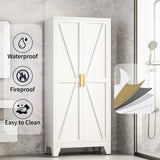 Metal Storage Cabinet with Doors and Shelves,Farmhouse Storage Cabinet with Barn Doors,71" Kitchen Pantry Cabinet,Versatile Storage for Home,Office,Bathroom(White) Baborokic