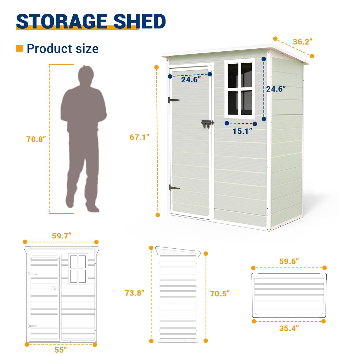 UDPATIO Outdoor Storage Shed 5x3 FT, Resin Garden Shed for Bike, Garbage Can, Tool, Plastic Outside Sheds & Outdoor Storage Storage Box with Lockable Door for Backyard, Patio, Lawn, Sandstone UDPATIO