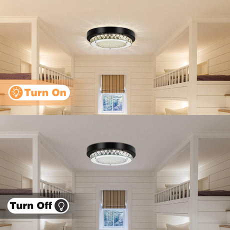 Knwjmv Ceiling Light Fixture Hallway Lighting Fixtures Ceiling 9In Bathroom Ceiling Light Crystal Ceiling Light Dimmable Black Flush Mount Ceiling Light Fixture for Bedroom, Living Room, Dining Room Knwjmv