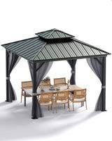 Hardtop Gazebo 12'x12' for All Weather, with Double Metal Roof, Aluminum Alloy Frame, and Net and Curtain, Permanent Building of Backyard Luxury for Patio, Deck, Backyard, Lawn, and Garden, Gray GAOMON