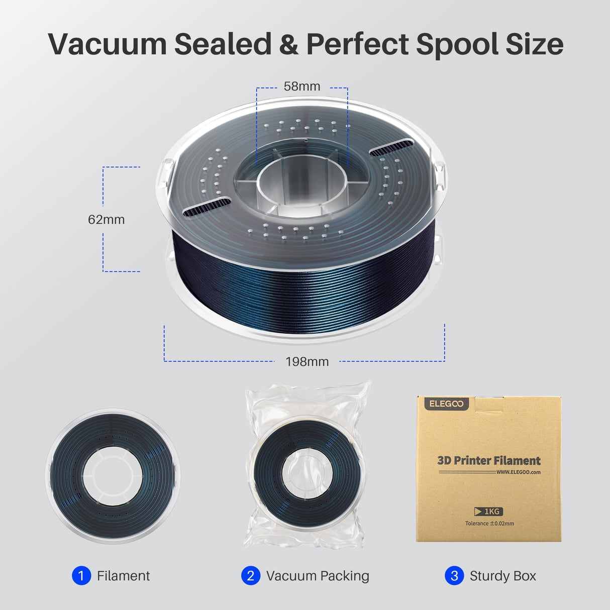 ELEGOO PLA Filament 1.75mm Galaxy Peacock Blue 1KG, Shiny 3D Printer Filament Dimensional Accuracy +/- 0.02mm, 1kg Spool(2.2lbs) 3D Printing Filament for Most FDM 3D Printers ELEGOO