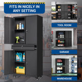Fesbos 73" Metal Cabinet-Black Heavy Duty Rolling Storage Cabinet Steel Tool Cabinets with Wheels, Shelves, Lockable Doors and Drawers- for Garage, Pantry, Warehouse Home Office- Assembly Required Fesbos