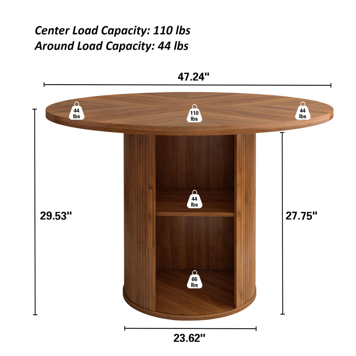 weselon 47 inch Round Dining Table for 4, Kitchen Table Dinner Table with 2-Layer Storage Shelf and Wood Slide Door for Home Dining Room Living Room (Walnut) weselon