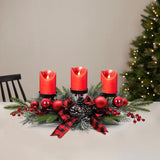 27.5-Inch Christmas Table Centerpiece with Candle Holders, Red Berries, and Pine Cones BAYN