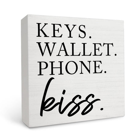 Entryway Table Decor Wooden Box Sign,Keys Wallet Phone Kiss Wood Box Sign Desk Decor, Entry Way Decor,Entry Way Table Home Decor OFlich