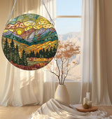 hospitian DIY Hanging Diamond Art Pendant Painting Kit Landscape,Mountain Sunset Diamond Painting Kits for Adults,Special Crystal Gem Craft Painting Kit Ornament 9.4x9.4inch hospitian