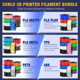 SUNLU 3D Printer Filament Bundle Muticolor, PLA Filament 1.75mm Matte, Neatly Wound Filament, Smooth Matte Finish, 2kg in Total, 0.25kg Spool, 8 Packs, Black+White+Grey+Clay+Green+Pink+Blue+Red SUNLU