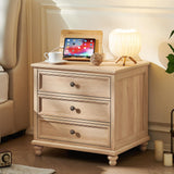 Joaxswe Farmhouse Nightstand with Charging Station, 24" Wide End Table with 3 Drawers,Natural Wood Dresser for Bedroom, Bed Side Table Chest of Drawers Cabinet,Night Stand for Living Room, Closet Joaxswe