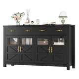 finetones Buffet Cabinet with Storage, 55.1" Large Sideboard Buffet Cabinet, Farmhouse Sideboard Kitchen Cabinet with 2 Drawers and 4 Doors, Wood Coffee Bar Cabinet Buffet Table for Kitchen, Black finetones