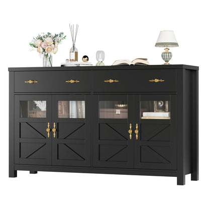 finetones Buffet Cabinet with Storage, 55.1" Large Sideboard Buffet Cabinet, Farmhouse Sideboard Kitchen Cabinet with 2 Drawers and 4 Doors, Wood Coffee Bar Cabinet Buffet Table for Kitchen,  - WoodArtSupply