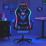 HOFFREE Gaming Chair Massage with Bluetooth Speakers and Led Lights Ergonomic Computer Gaming Chair with Footrest RGB Video Game Chair with High Back Lumbar Support Blue and Black HOFFREE