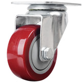 Finnhomy 3 Inch Swivel Casters Wheels Set of 4 Heavy Duty Plate Casters Premium Polyurethane Wheels PU Load Bearing 2,200 Lbs Anti-wear Smooth Casters Red (Free Screws) Finnhomy