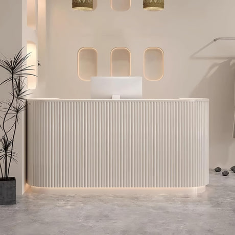 Beauty Salon Reception Desk, Striped Decorative Reception Desk Retail Counter Reception Counter Commercial Retail Counter for Office Reception Salon, Ships in One Piece, Customized Logo odrma