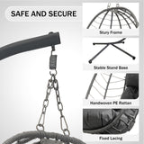 Hanging Egg Chair with Stand, Outdoor Patio Rattan Wicker Swing Egg Chair, Outdoor Indoor Hammock Chair for Porch, Living Room, Poolside and Balcony, 350LBS Capacity, Dark Grey XZHQHB