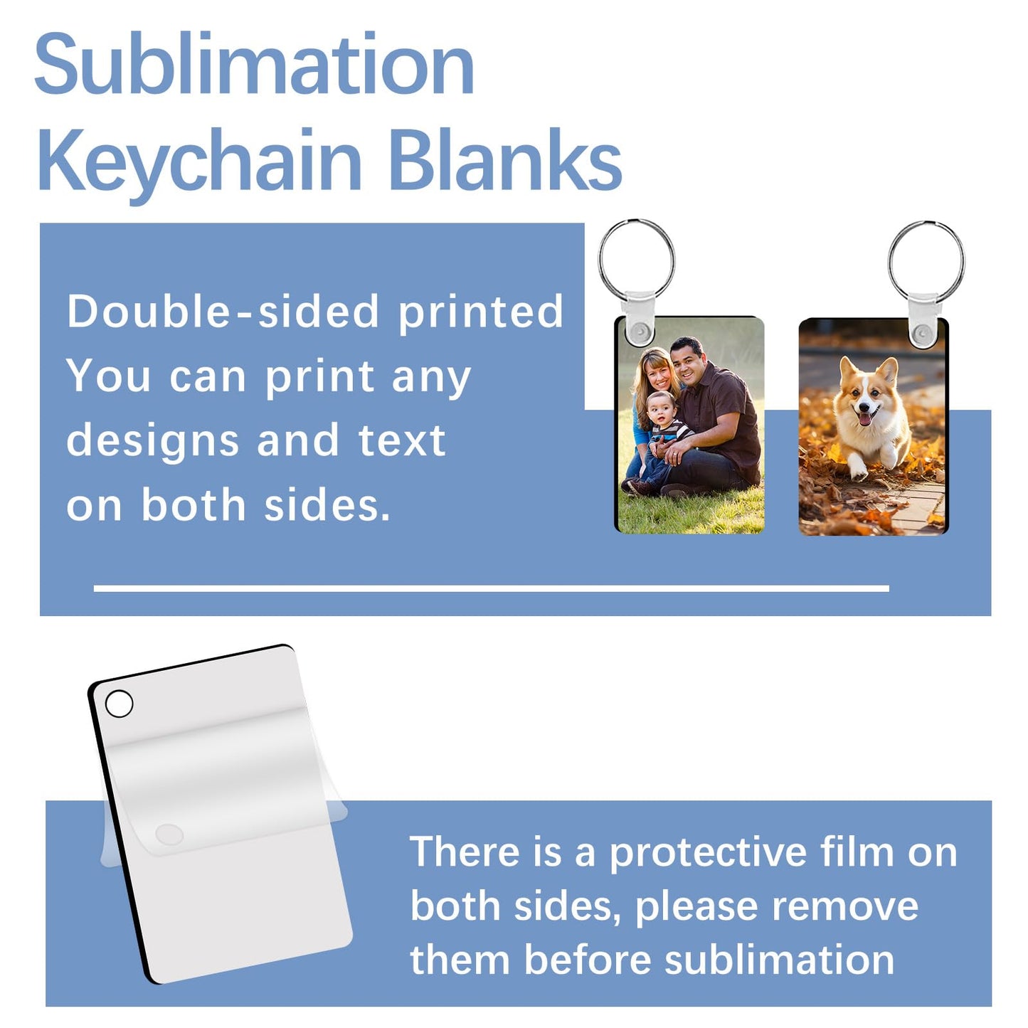 LaiHiulaan 240Pcs Sublimation Keychain Blanks Rectangle Bulk Products Double Sides 80 MDF Sublimation Keychains Blank with 160 Rings and Clips Heat Transfer for Craft