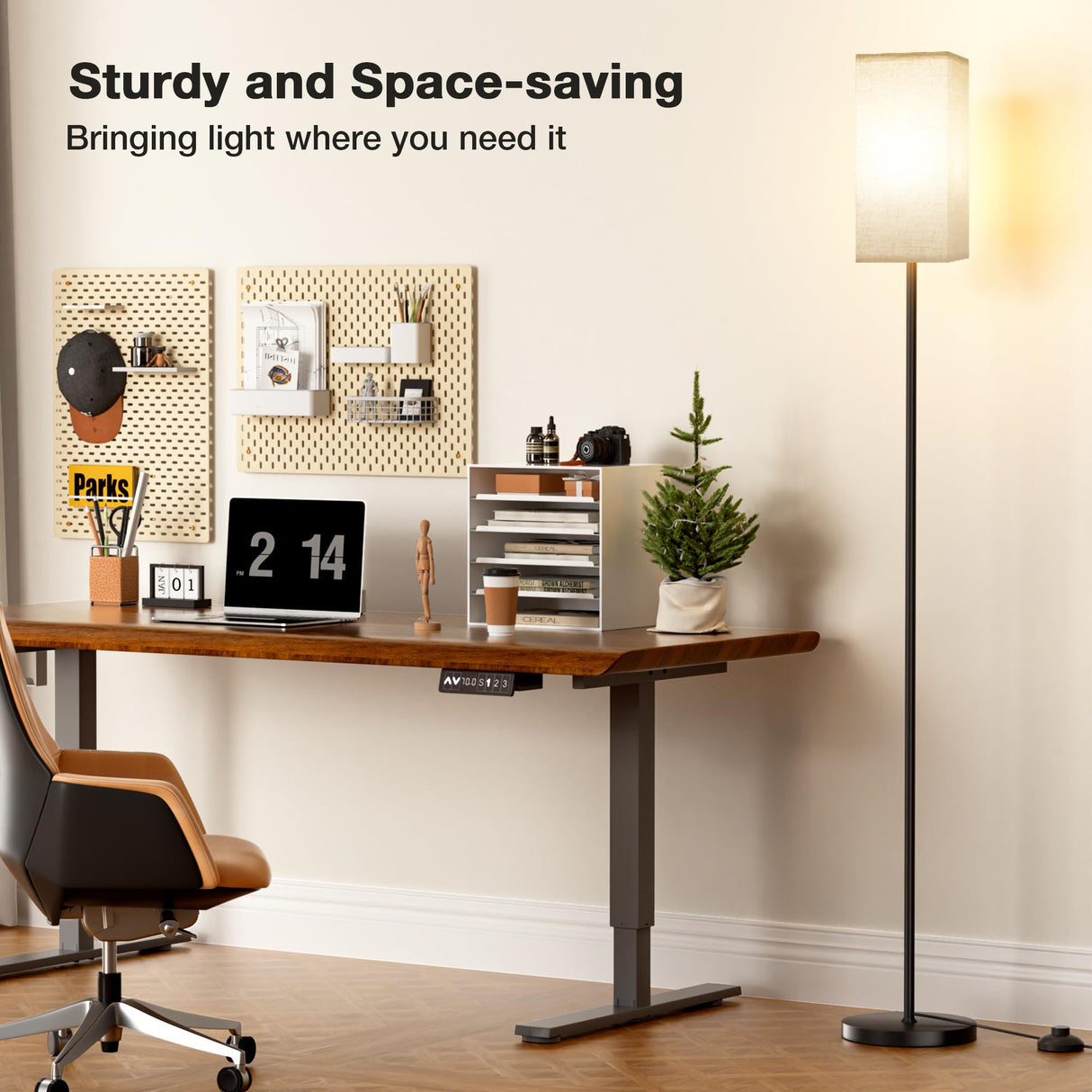 Ambimall Floor Lamps for Living Room & Remote Control, 9W Stepless Dimmable Bulb, Foot Switch, 64'' Tall Standing Lamp, Beige Lampshade(Black) Ambimall