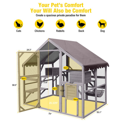 Aivituvin Catio Outdoor Cat Enclosure Large for Multiple Cats Wooden Cat House Outside Cat Condon Cat Run Weatherproof