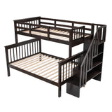 P PURLOVE Espresso Twin-Over-Full Bunk Bed with Storage and Detachable Design P PURLOVE