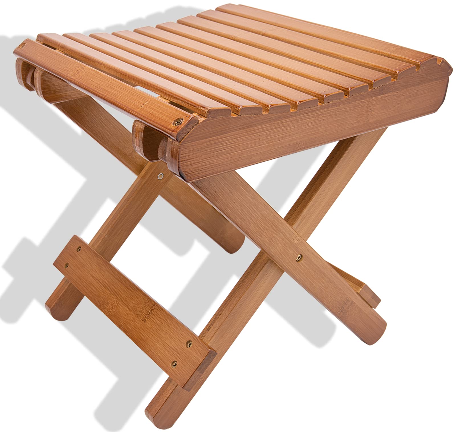 LOYPP Folding Bamboo Stool for Shower, Leg Shaving and Foot Rest, Natural Bamboo Folding Stool, Folding Bamboo Shower Seat, Fully Assembled, 12 Inch High - WoodArtSupply