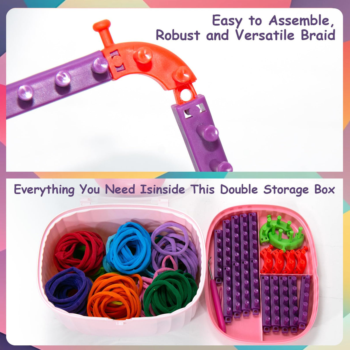 Tldcdte Weaving Loom for Kids and Adults,Potholder Loom Kit with 240 Colorful Loops,2-in-1 Weaving Loom Kit Toys for Kids with Transparent Bow Tote Box,Ideal Gifts for Girls Ages 5 6 7 8-12 13 Tldcdte