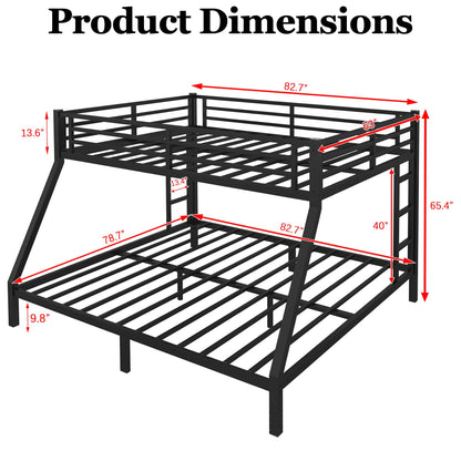 Thctvous Queen Over King Bunk Bed,Heavy-Duty Metal Bunk Bed Frame for Adults Teen Kids,2 Side Ladder,Guardrail,Space-Saving,Noise Reduced,No Box Spring Needed,Black (Queen Over King)