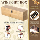 Teenyyou Wooden Wine Gift Boxes, Wine Box with 4 Wine Accessories Set, Retro Wood Single Wine Bottle Holder, Christmas Day Wine Gifts, Wine Storage Case Gift for Wine Lover Birthdays Housewarmings Teenyyou