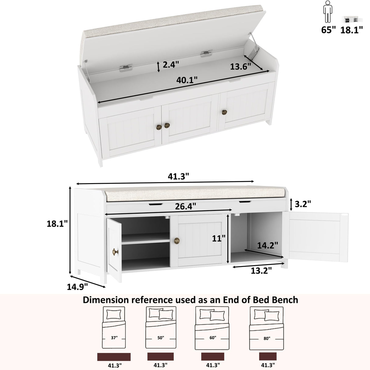 HOMEFORT 41.3" Shoe Bench with Lift Top Storage, Entryway Storage Bench with Cushioned Seat, Wooden End of Bed Bench, Shoe Cabinet Bench with Hidden Storage Space, for Bedroom, Hallway,White HOMEFORT