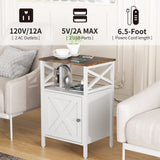 FFBCFDK End Table with Charging Station, Side Table with Power Outlet & USB Ports, Nightstand with 2 Tiers Storage Space and Storage Cabinet, Sofa Side Tables for Bedroom, Living Room,Office, White FFBCFDK