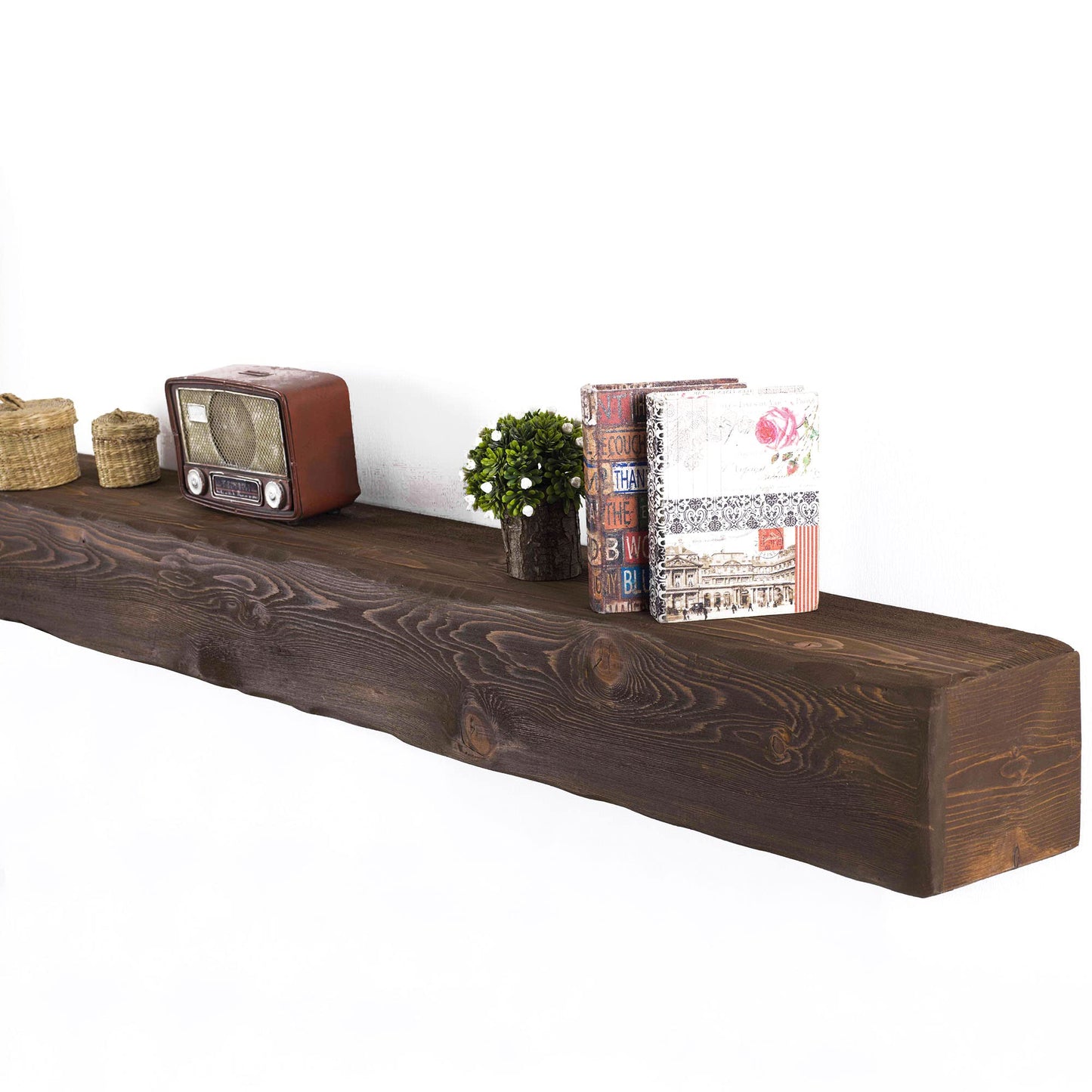 BoscoMondo Rustic Fireplace Mantel Shelf - Pine Wood - Wall Decor, Mounted Farmhouse Shelving (Dark Brown, 72" Extra Thick)