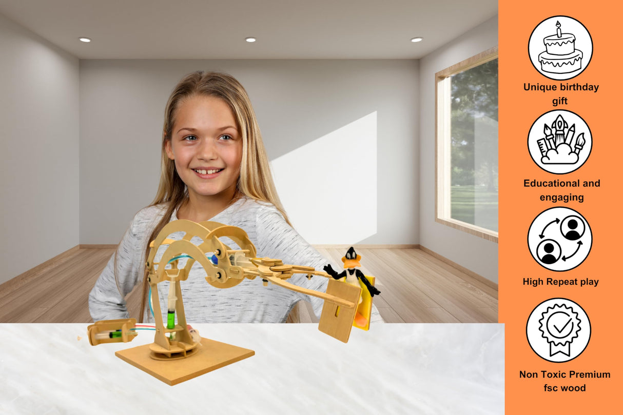Pathfinders STEM Kit – Hydraulic Robotic Arm | Wooden Building Kit for Kids Ages 8-12 | Mechanical Engineering Toy | Hands-On STEM Project for Boys & Girls Pathfinders