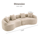 110'' Modern Curved Sofa Sectional, Arc 4-Seater Foam Couch Compressed in-a-Box, Boneless Cloud Couch with Extra-Deep-Wide Seats in Comfortable Chenille, No Assembly, Apricot Taupe Olodumare