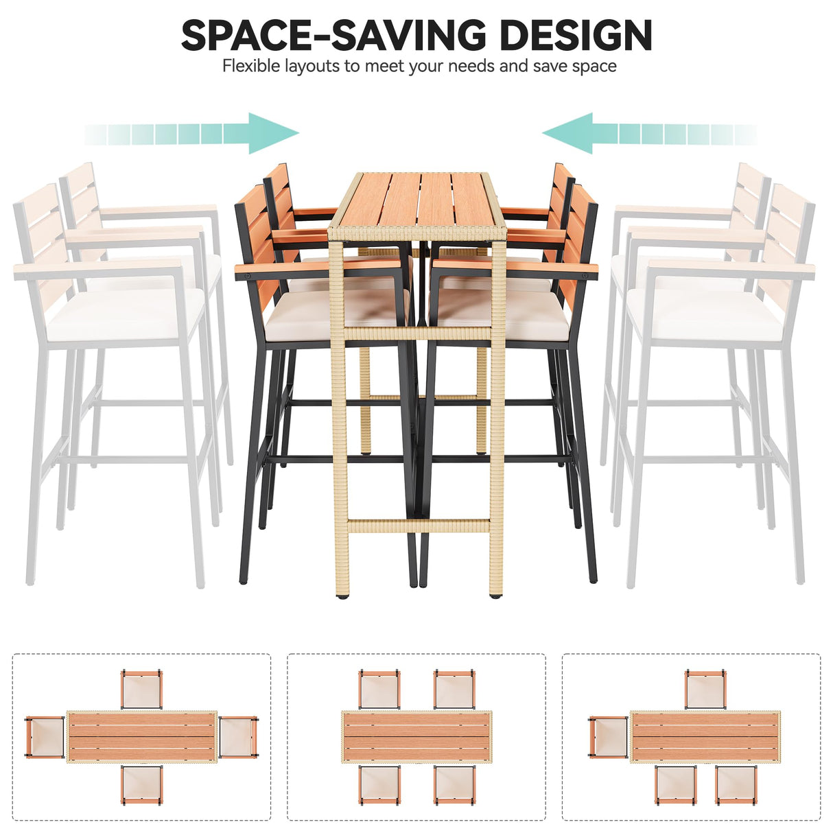 YITAHOME 5-Piece Light Brown Outdoor Wicker Bar Table Set with Chairs for Stylish Patio Dining YITAHOME