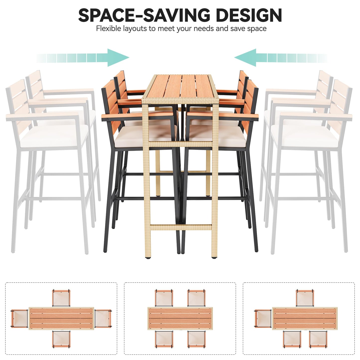 YITAHOME 5-Piece Light Brown Outdoor Wicker Bar Table Set with Chairs for Stylish Patio Dining - WoodArtSupply