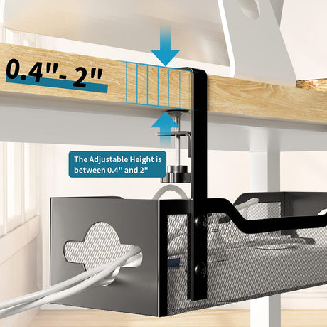 Under Desk Cable Management Tray No Drill, Metal Mesh Cable Management Under Desk with Clamp Mount, 2 Hole Cable Tray with Wire Management and Cord Organizer for Home Office Standing Desk Litwaro