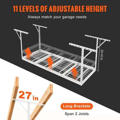 BestEquip 3x8 Overhead Garage Storage Rack, Adjustable Garage Storage Organization Systerm, Heavy Duty Metal Garage Ceiling Storage Racks, 600lbs Load Capacity