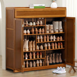 wrdela 7 Tier Bamboo Shoe Storage Cabinet, Freestanding Shoe Rack with Doors, Shoe Cabinet with 1 Flip Drawers Shoe Organizer for Entryway Slim, Hallway, Bedroom (Brown - Flip) wrdela