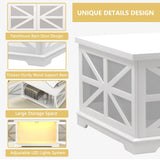 Farmhouse LED Coffee Table for Living Room, Modern Square Coffee Table with Storage, White Coffee Table Decor, Small Wood Coffee Table, Unique Coffee Cabinet for Office, Reception Room yesasin