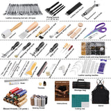Tikjiua 456Pcs Leather Working Tools with Apron and Tooling Bag, Leather Craft Kit with Tools for Stamping, Carving, Sewing, Beveling, Cutting, Crafting Tikjiua