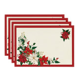 Artoid Mode Beige Leaves Poinsettia Christmas Placemats Set of 4, 12x18 Inch Seasonal Winter Table Mats for Party Kitchen Dining Decoration Artoid Mode