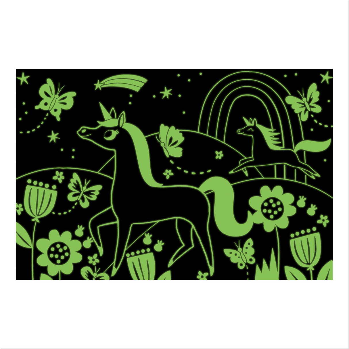 Mudpuppy Unicorns – 100 Piece Glow In The Dark Jigsaw Puzzle with a Wondrous Scene of Magical Unicorns and Hidden Hillside Details in the Dark Mudpuppy