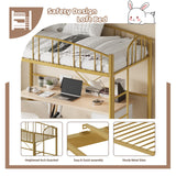 Garvee Loft Bed Twin Size with Ladde and Arched Guardrail, Heavy Duty Metal Loft Bed Frame for Kids and Adults, Sturdy Steel Slats Support, Small Space Saving Design, No Box Spring Needed, Gold Garvee